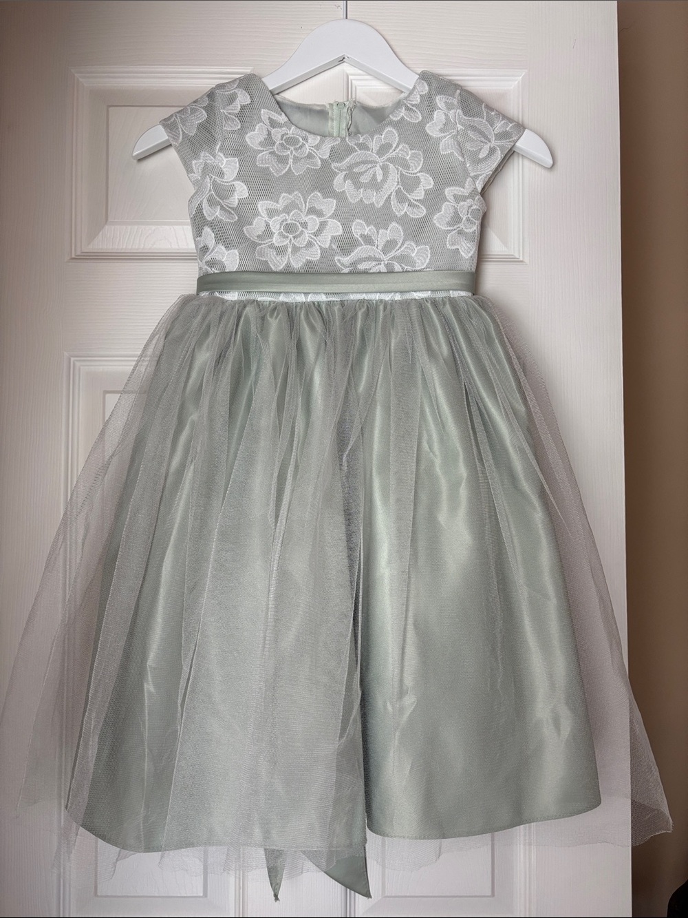 Sage Green Floral Lace Tulle Party Dress for Girls